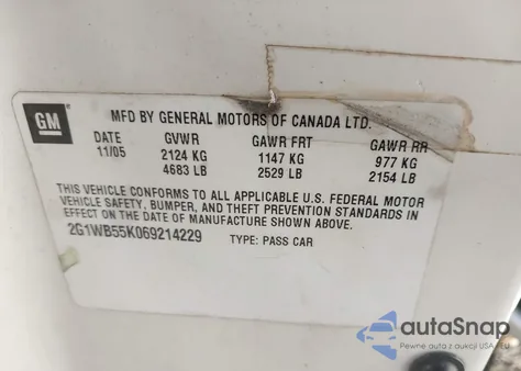 2006 Chevrolet Impala Ls из США, поврежденный, VIN 2G1WB55K069214229